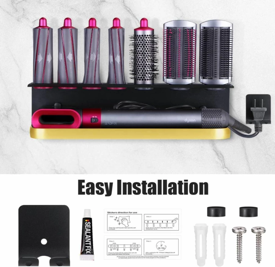 Zenymb White Wall Mount Holder for Dyson Airwrap – No-Drill Storage Rack Organizer for Hair Styler, Curling Iron & Attachments – Space-Saving Bathroom Bracket Stand