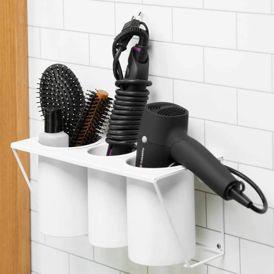J JACKCUBE DESIGN Steel Hair Dryer Holder Stand - Bathroom Organizer Storage Tray for Hair Styling Tools & Accessories (Black, Model Mk470B)