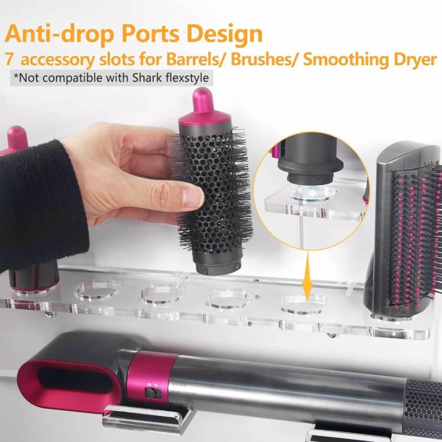 Affogato Acrylic Wall Mount Holder for Dyson Airwrap Accessories - Transparent Storage Organizer for Wand, Barrels & Brushes