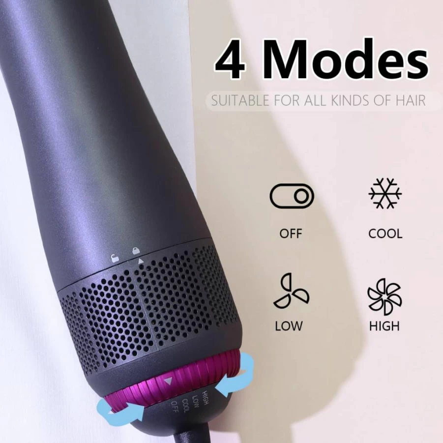 SPPZCUR 4-in-1 Hair Dryer Brush with Negative Ion Technology, Detachable Blowout Styler, Hot Air Brush & Diffuser for Salon & Home Use
