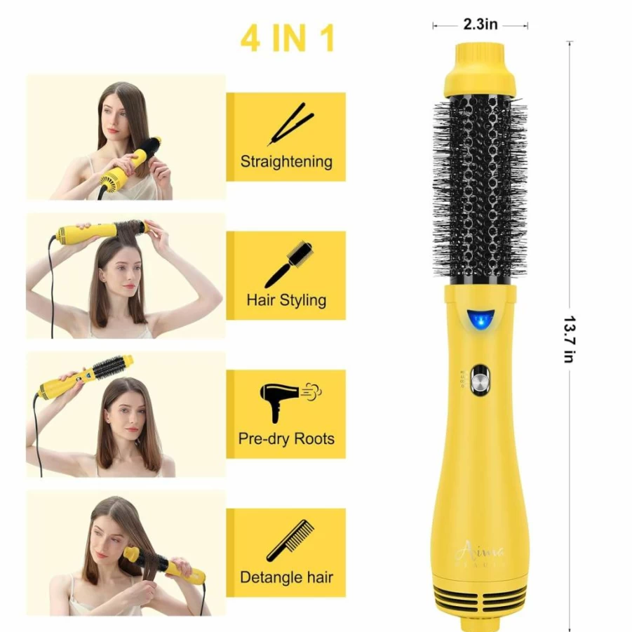 Aima Beauty 4-in-1 Ionic Hot Air Brush - Blow Dryer, Straightener, Curler & Volumizer for Salon-Worthy Hair Styling, Ceramic White Hair Styling Tool