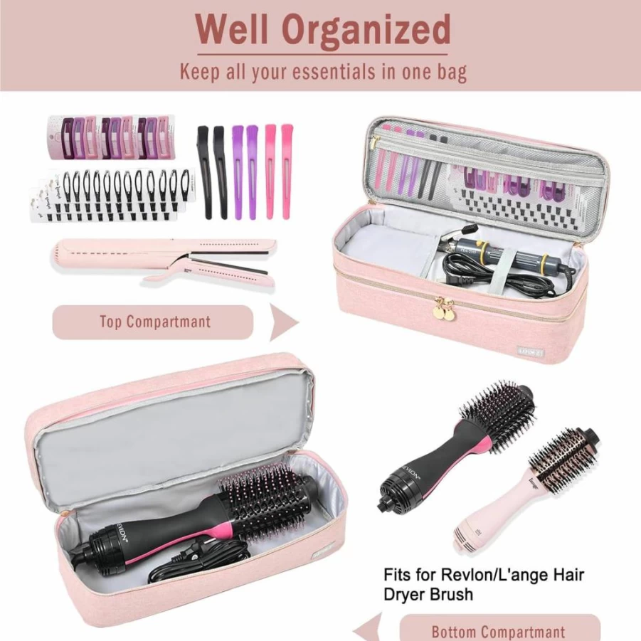 LEFOR·Z Travel Storage Organizer Bag for Hair Styling Tools - Compatible with Revlon One-Step, Shark Flexstyle, Dyson Airwrap, Hot Tools - Double-Layer Protective Case (Black)