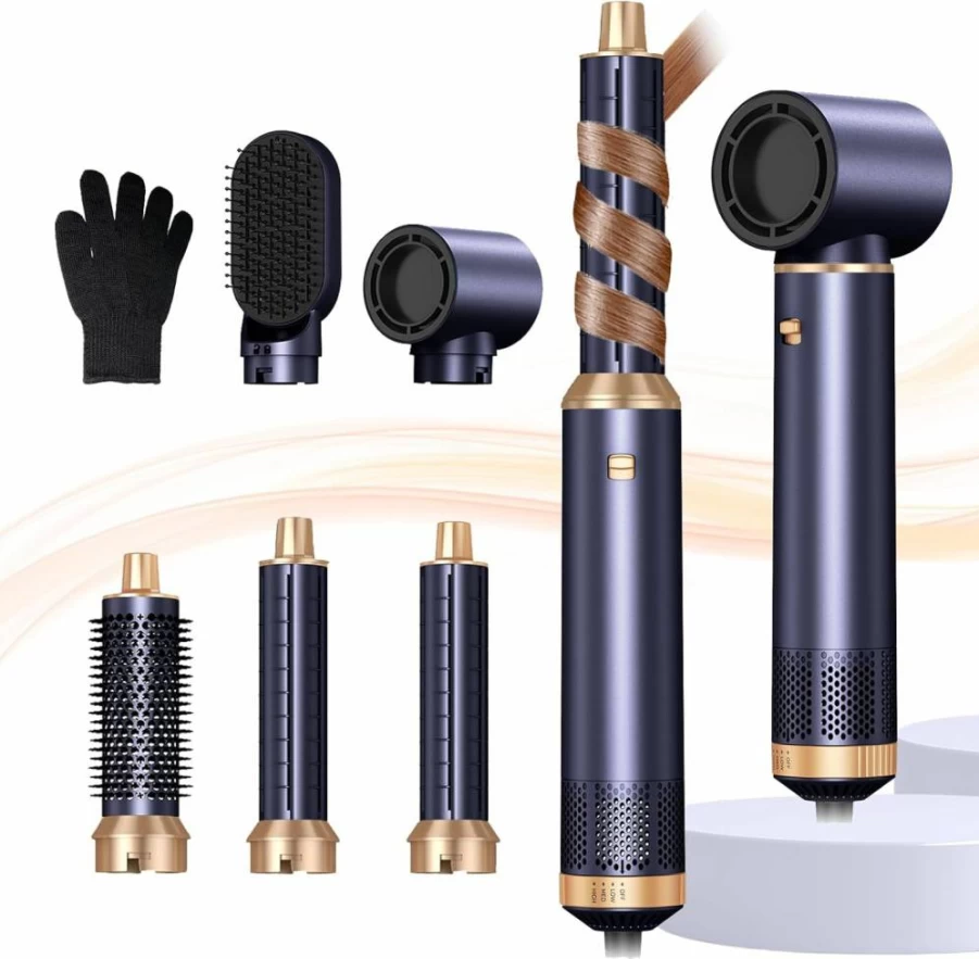 Trylater 5-in-1 Hot Air Brush Styler - Negative Ion Blow Dryer for Straightening, Curling, Drying & Smoothing Hair with Ceramic Technology | Professional Hair Styling Tool Gift Set