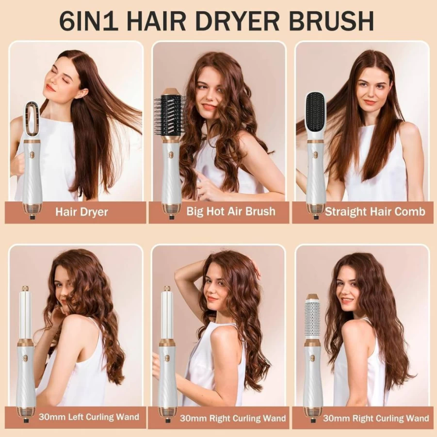 Yitrust 6-in-1 Ionic Blow Dryer Brush for Styling - Hot Air Brush with Detachable Curler for Drying, Straightening & Voluminous Blowouts