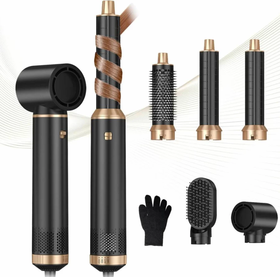 Trylater 5-in-1 Negative Ion Hair Dryer Brush - Hot Air Styler for Straightening, Curling, Drying & Smoothing with Curling Iron & Wrap Air Curler, Blow Dryer Brush Gift Set