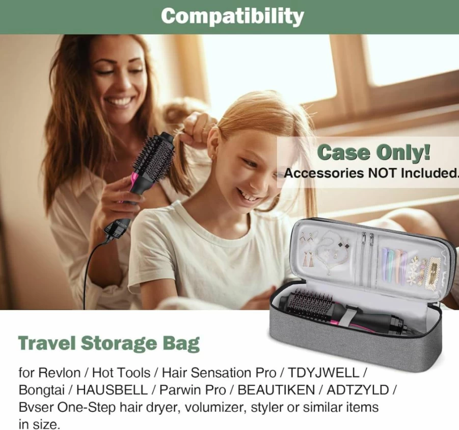 SITHON Double-Layer Water Resistant Travel Bag for Shark Flexstyle, Smoothstyle & Airwrap Styler, Compatible with Revlon One-Step Hair Dryer - Gray Storage Organizer Case