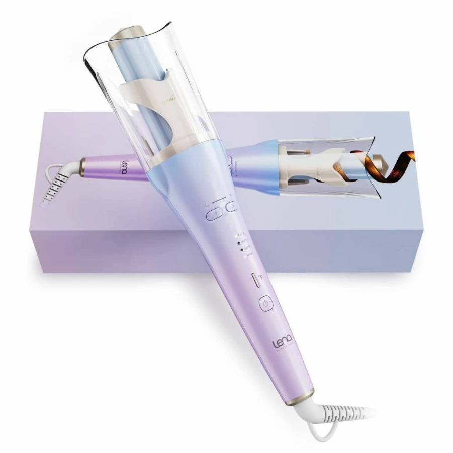LENA Automatic Rotating Hair Curler Iron - Ceramic Ionic Styling Wand with Anti-Stuck Sensor for Long & Medium Hair, Professional Curling Tool
