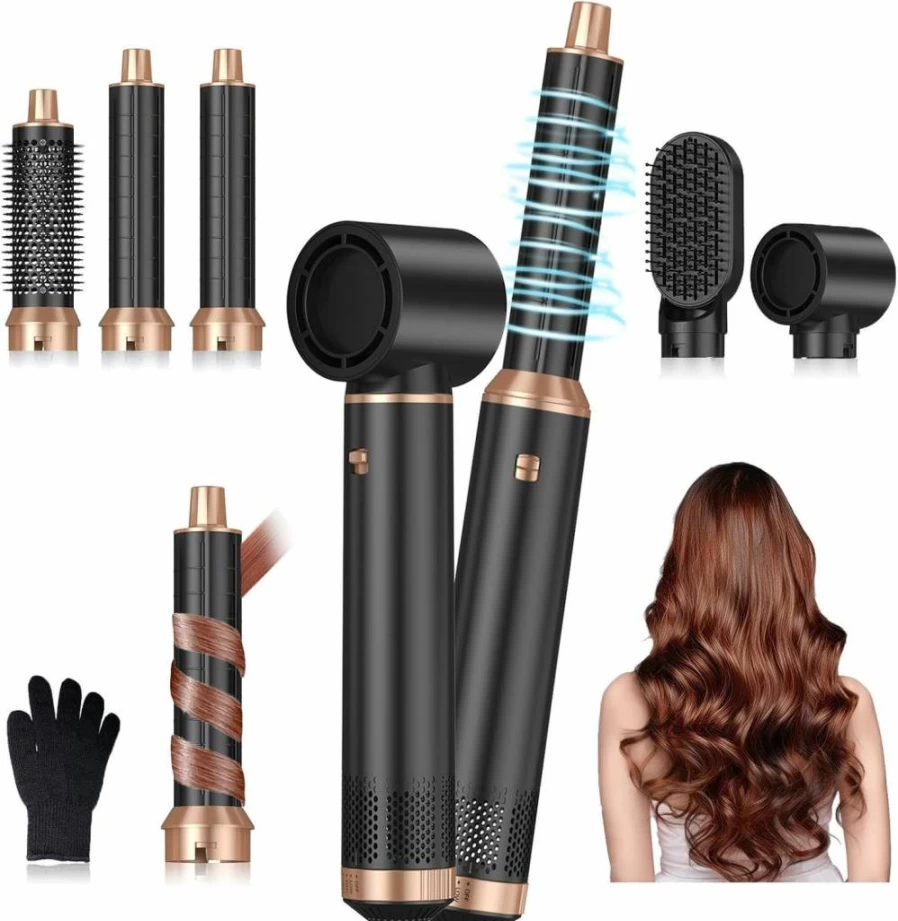 Yitrust 5-in-1 Hot Air Brush: Ionic Hair Dryer & Styler for Drying, Curling, Straightening with Detachable Nozzles