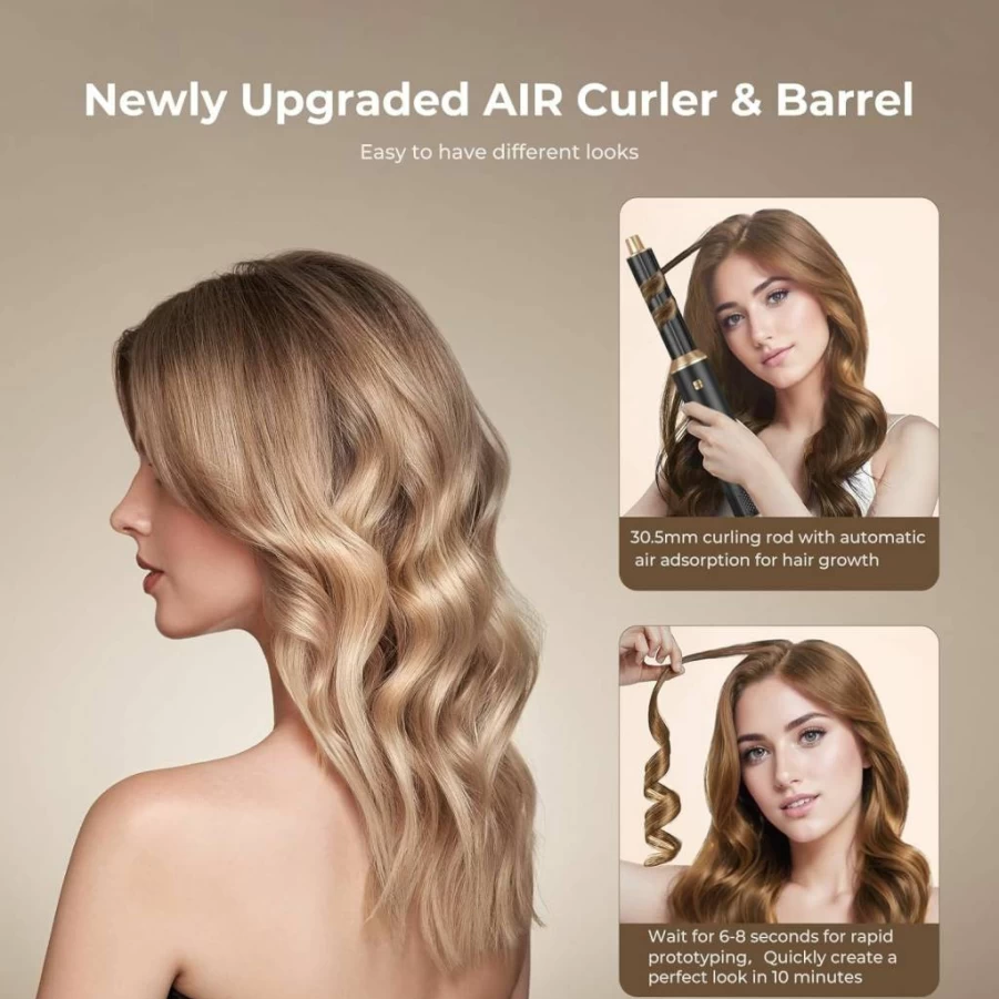 Yitrust 5-in-1 Hot Air Brush: Ionic Hair Dryer & Styler for Drying, Curling, Straightening with Detachable Nozzles