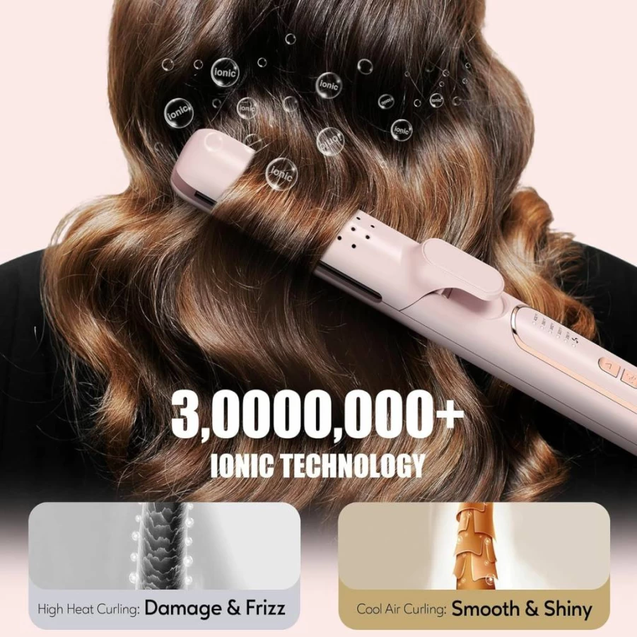 Terviiix Titanium Hair Straightener & Curler 2-in-1 with 360° Airflow Technology, 5 Heat Settings, Auto Shutoff, Dual Voltage for Travel – Professional Styling Iron