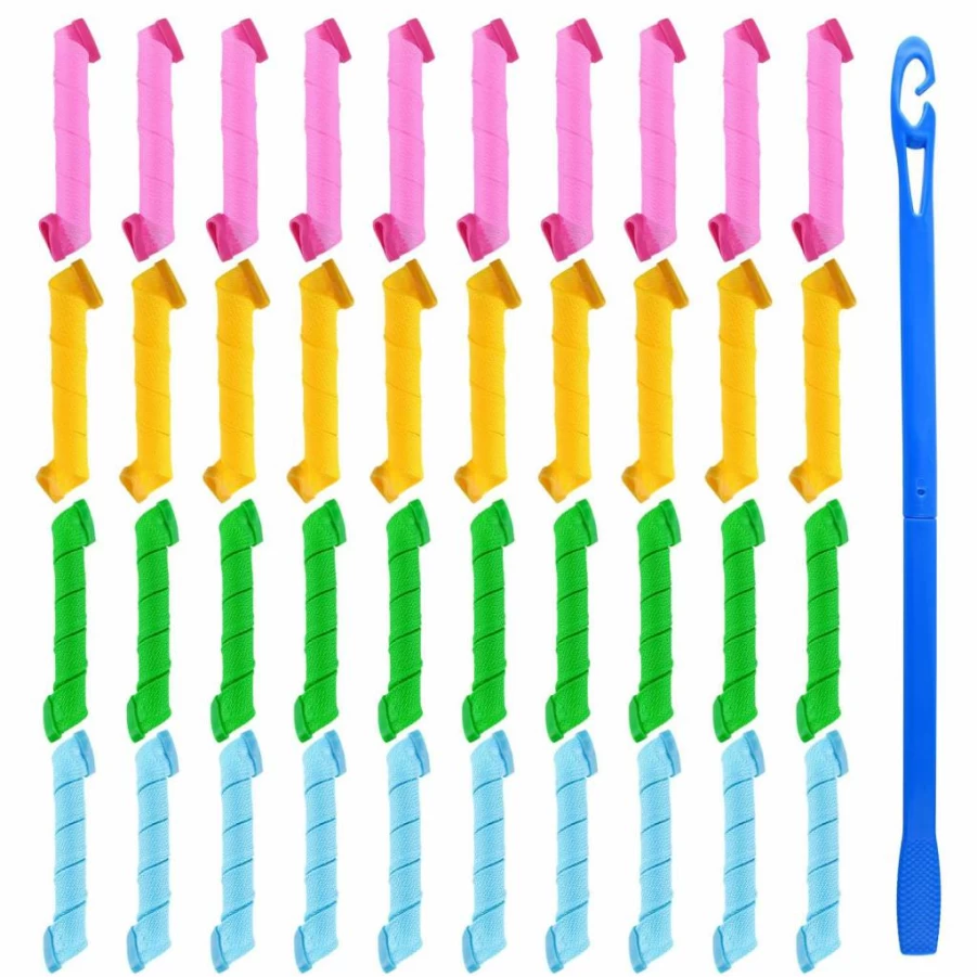 FEPITO 40 Pack No Heat Spiral Hair Curlers & Styling Kit - 30cm/12Inch Heatless Curling Rods for Long, Medium, Short Hair Waves