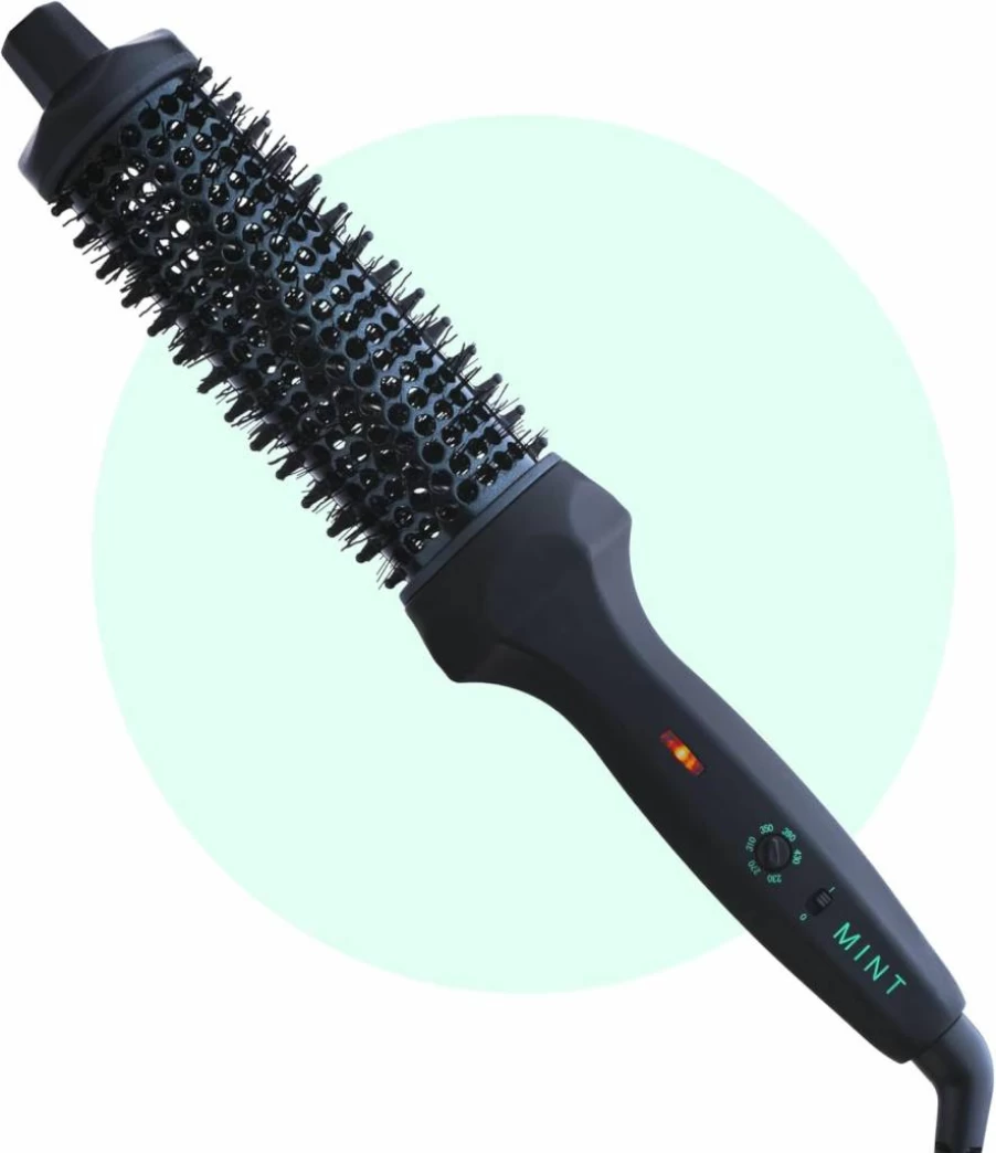 MINT Ceramic Heated Round Brush - 1.6" Extra-Long Thermal Styler for Natural Volume & Waves, Dual 230-430°F Heat Settings, Curling Iron Brush for All Hair Types