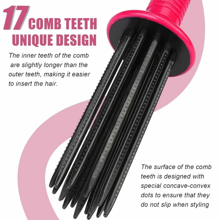 FWUNYVN Curling Roll Comb for Voluminous Curls & Fluffy Bangs - Hair Styling Tool with 2 Bang Clips & 3 Seamless Root Clips for Traceless Hold