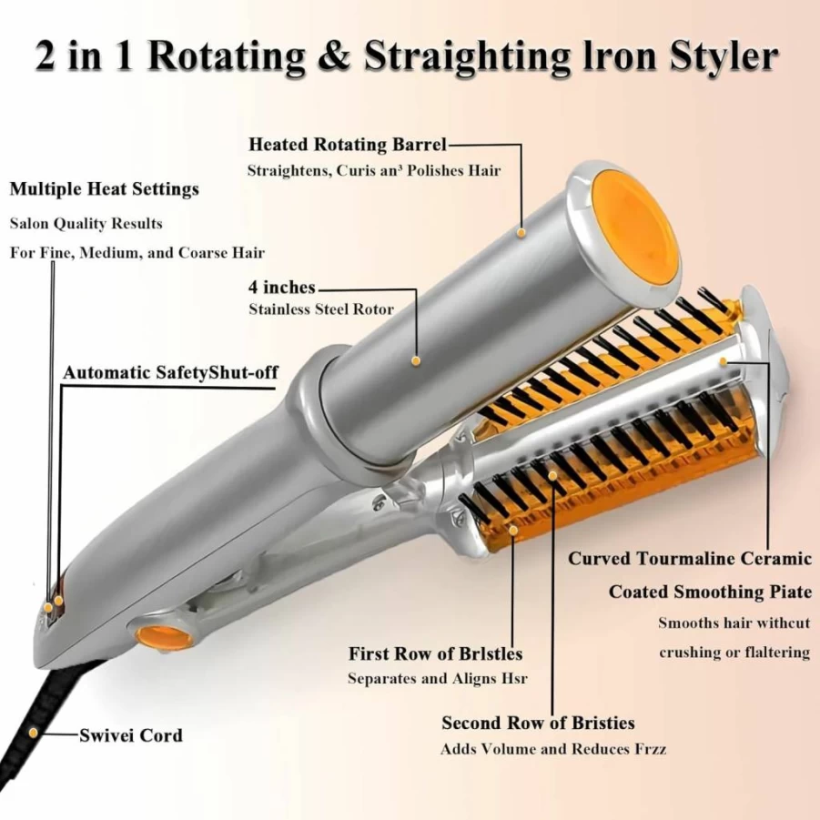 XIAOFEIGUN 2-in-1 Straightener & Curling Iron - Ceramic Hair Styling Tool with Adjustable Temperature, Fast Heating for All Hair Types, Travel-Friendly Design