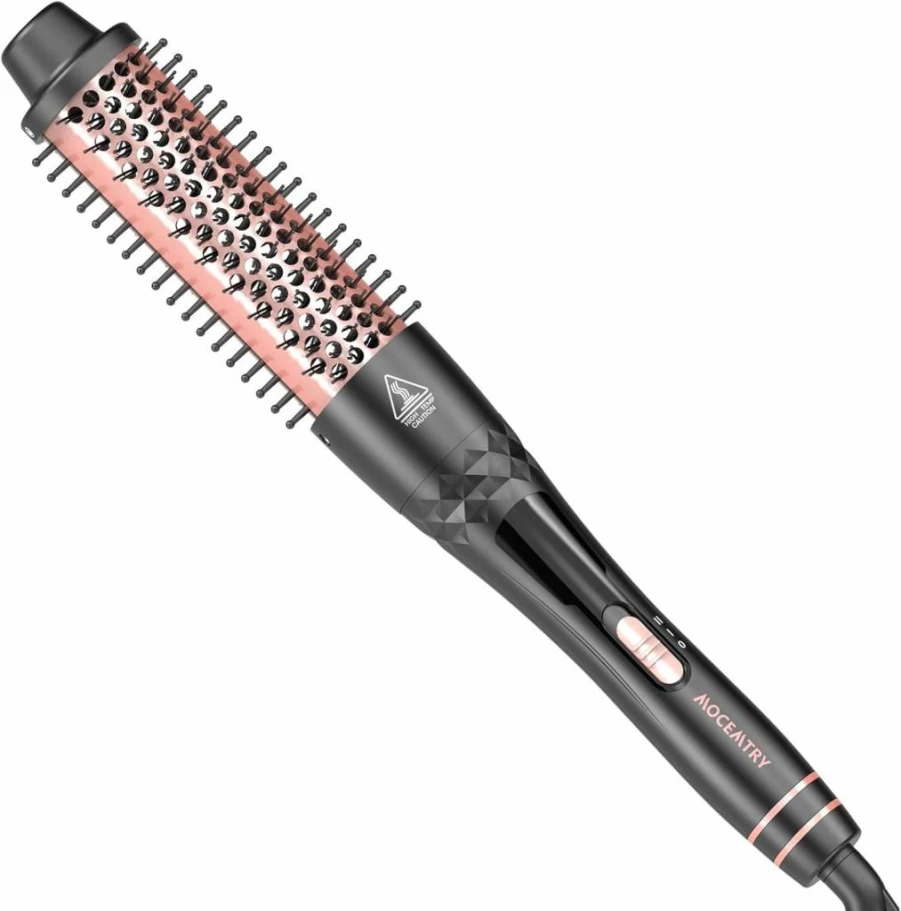 MOCEMTRY 1.5" Tourmaline Thermal Curling Brush with Detachable PTC Head - Dual Voltage Travel Hair Styler for Frizz-Free Waves
