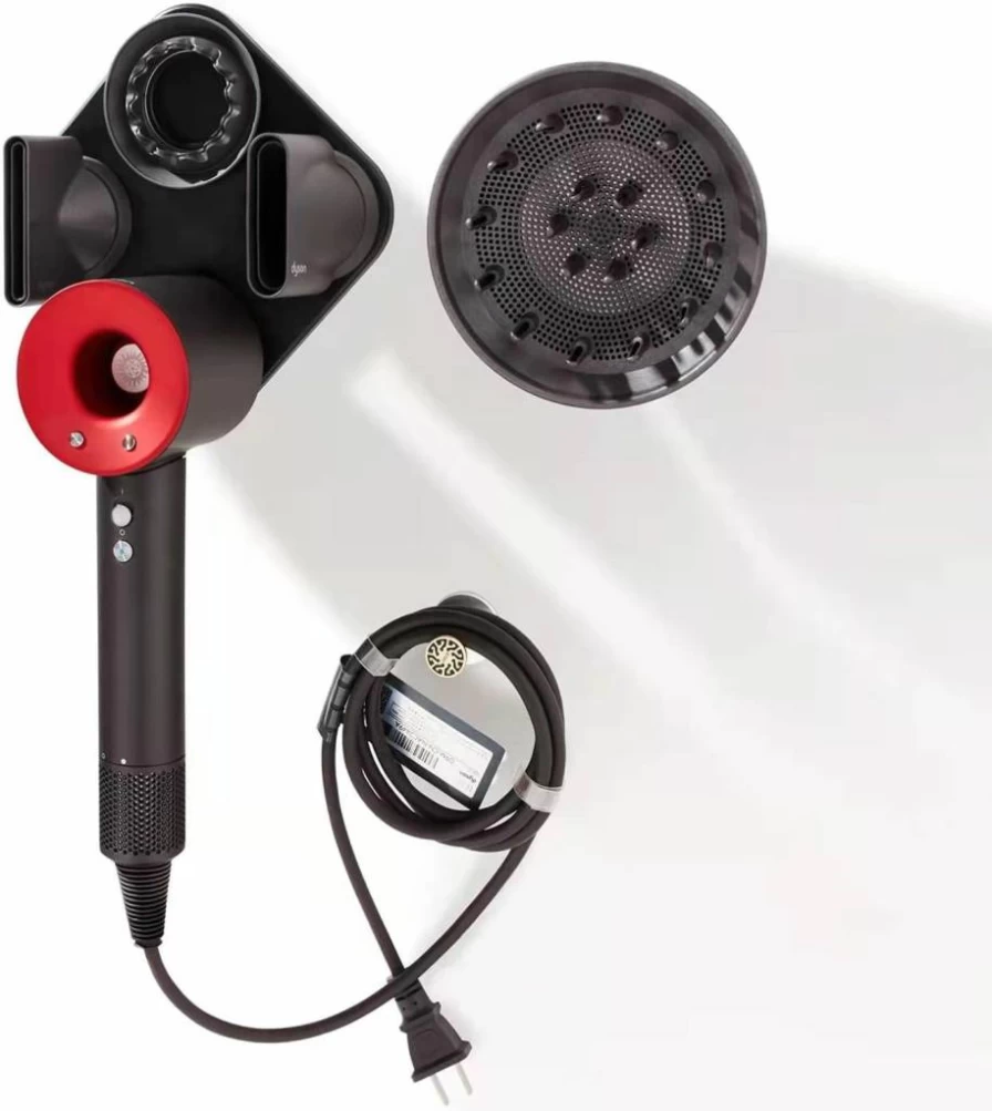 Magnetic Wall Mount Holder for Dyson Supersonic Hair Dryer & Accessories - Organizer Rack for Nozzles, Diffuser, Curler & Power Cable - SimLiTa (Black)
