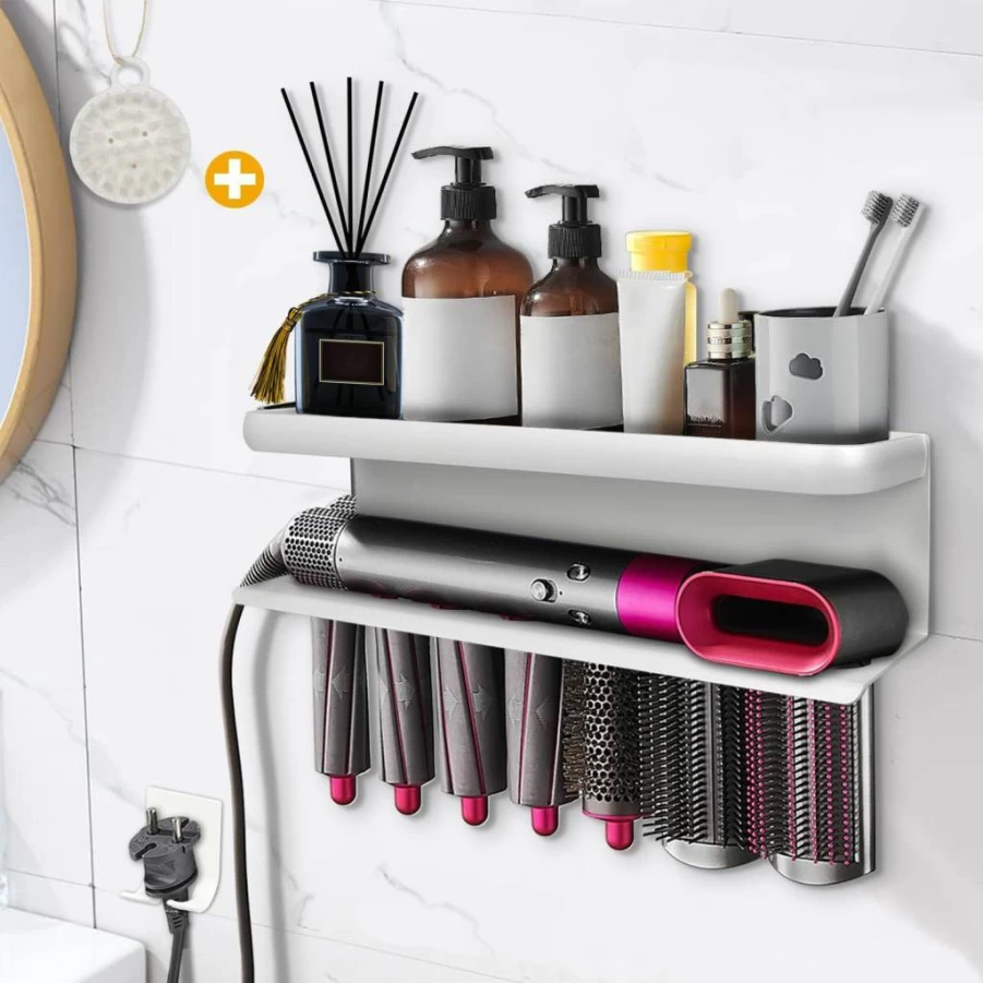 Yimerlen Wall Mounted Holder for Dyson Airwrap Styler - White Storage Organizer with Comb for Hair Tools Accessories