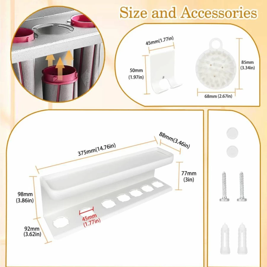 Yimerlen Wall Mounted Holder for Dyson Airwrap Styler - White Storage Organizer with Comb for Hair Tools Accessories