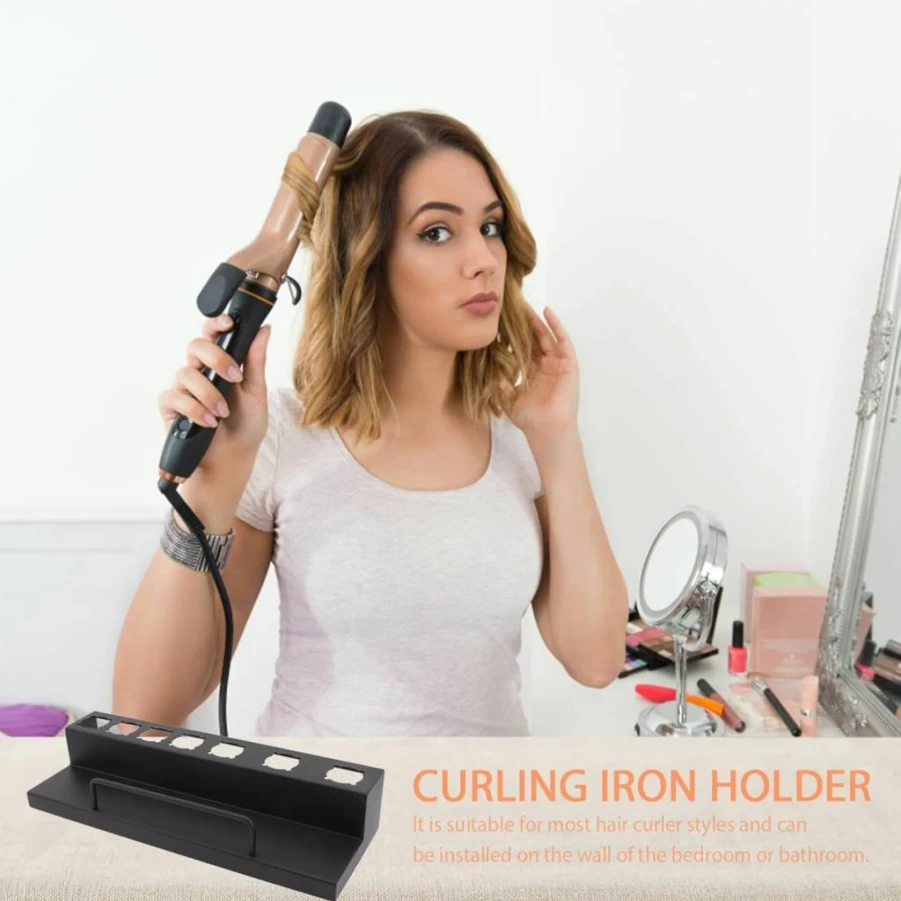 NULYLU 8-Piece Stainless Steel Wall Mount Curling Wand Holder - Space-Saving Hair Styler Organizer Rack with Modern Design