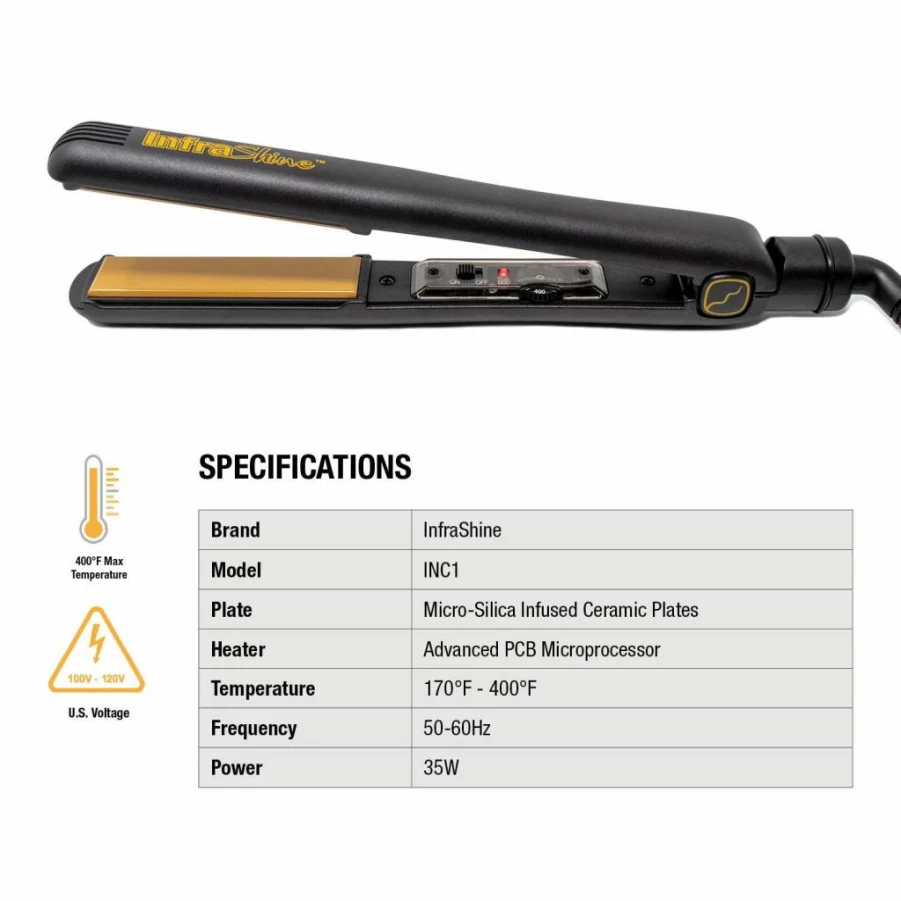 INFRASHINE Ceramic Flat Iron 1 Inch - Korean Made Hair Straightener with Floating Plates for Frizz-Free, Smooth & Shiny Hair - Medium Black, 1 Year Warranty