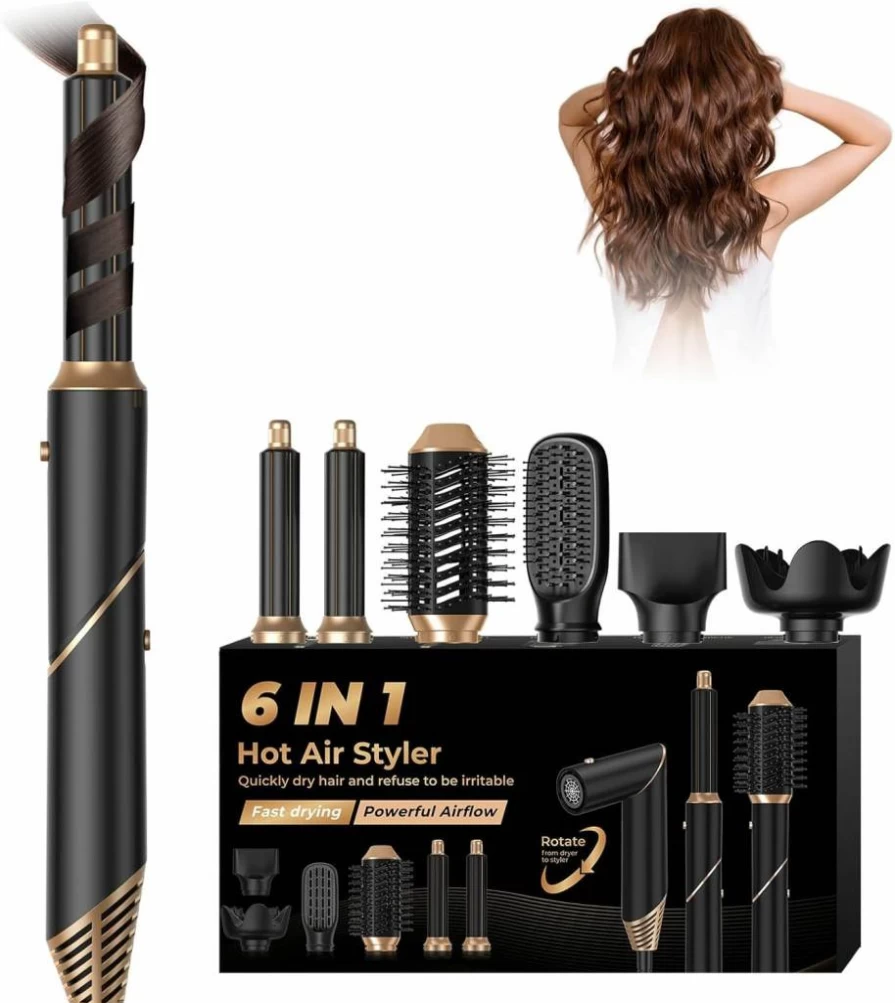 Yitrust 6-in-1 Multifunctional Hair Styler Set: Ionic Blow Dryer, Curling Iron, Straightening Brush, Diffuser & Volumizer for All Hair Types