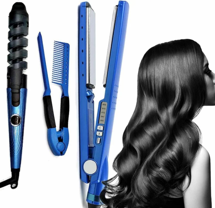 Yuehuam 3-in-1 Hair Styling Set: Curling Iron, Straightener & Wands for All Hair Lengths with Instant Heat Technology