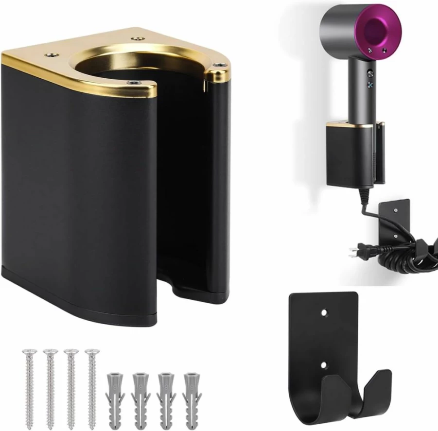 GreeSuit Universal Wall Mount Holder for Dyson Airstrait, Airwrap, Corrale & Shark Flexstyle – Hair Dryer and Curling Iron Organizer Rack for Bathroom Vanity