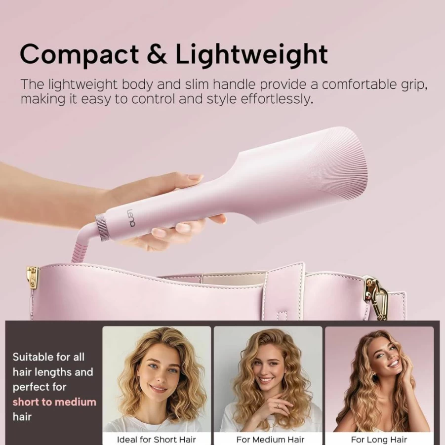 LENA S17S Titanium Crimper Waver for Short Hair, Fast Heating Adjustable Temperature, Anti-Scald Design with Auto Shut-Off & Negative Ions, Pink Compact Styler