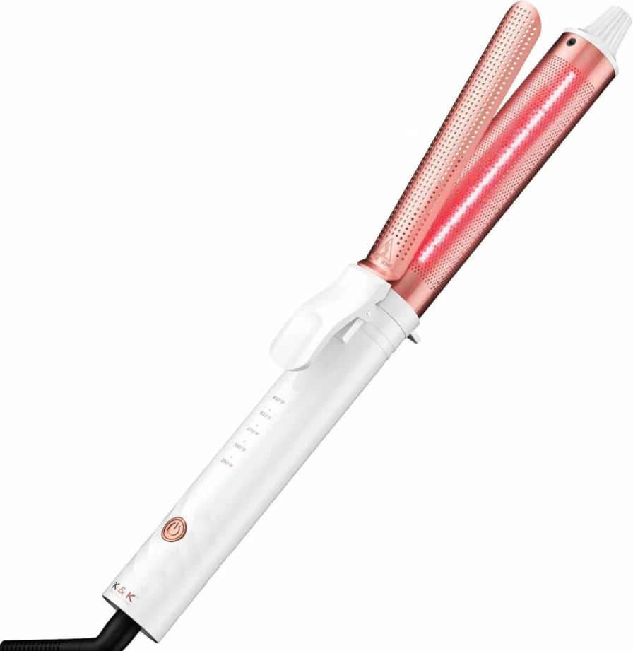 K&K 1.5 Inch Ceramic Tourmaline Curling Wand - Fast Heating 30s, 5 Temperature Settings, Dual Voltage, Infrared Hair Styler for Classic Curls, Short to Medium Hair