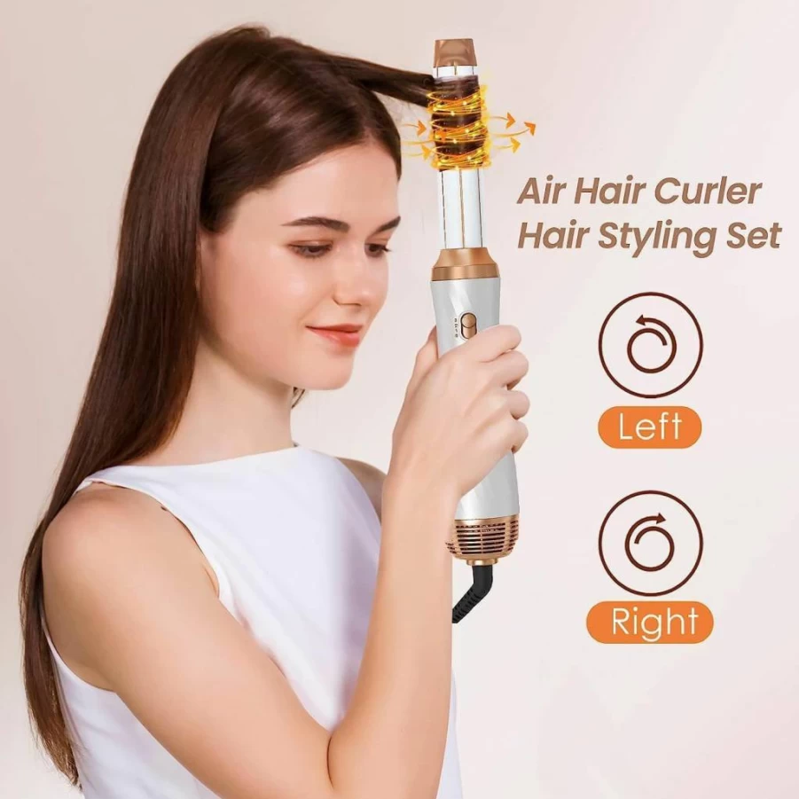 Trylater 6-in-1 Detachable Hair Dryer Brush with Negative Ion Technology, Blow Dry Styler for Curly Twist & Wrap Curling, Portable Travel Hot Air Styling Tool