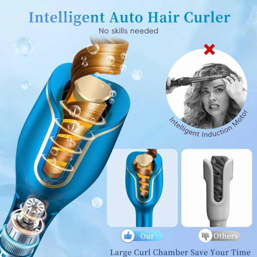 MIMIyasha Automatic Hair Curler - 1" Rotating Curling Iron with LCD Display, 4 Heat Settings, 8 Timers (12-19s), Dual Voltage, Fast Heating & Auto Shut-Off for Safe Styling
