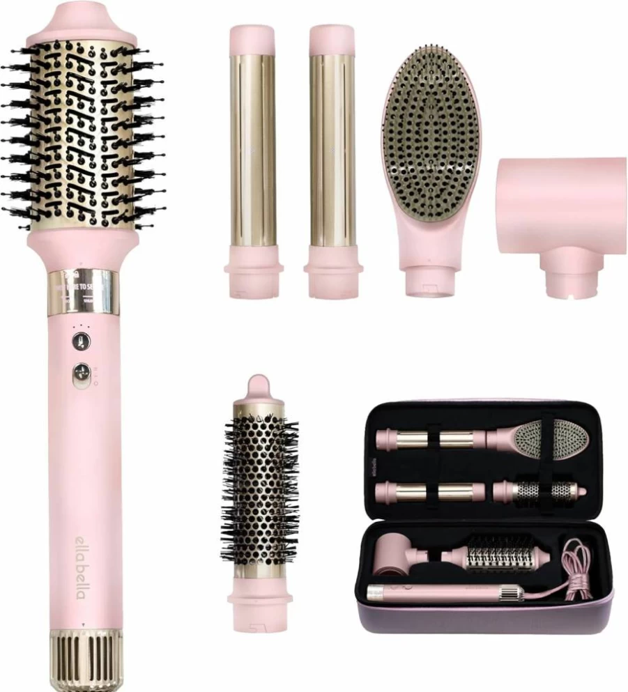ELLA BELLA 6-in-1 Hot Air Hair Styler Set - Hair Dryer, Straightener & Curler with Heat Protection, Fast Drying, Travel Case for Volumizing & Styling