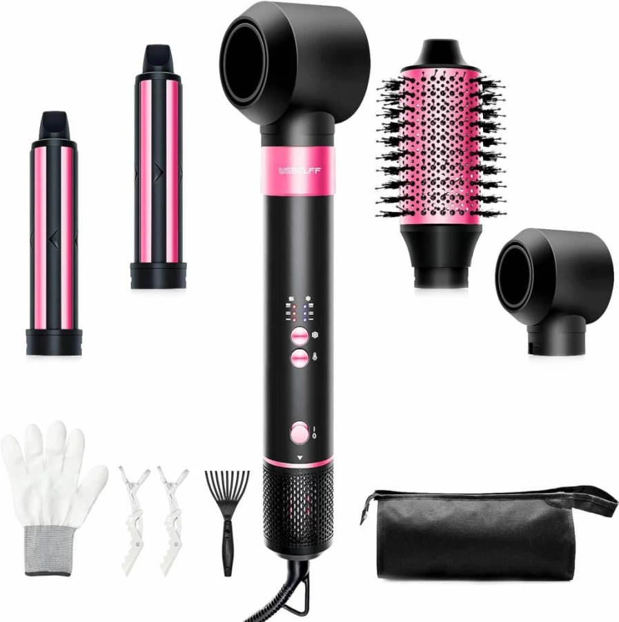 USbelff Air Styler Hair Dryer Brush - 2-in-1 Oval Blow Dryer & Curling Iron, 110000 RPM High-Speed Motor for Frizz-Free Drying, Volumizing, Straightening & Auto-Curl, Professional Salon Results (Black Gold)