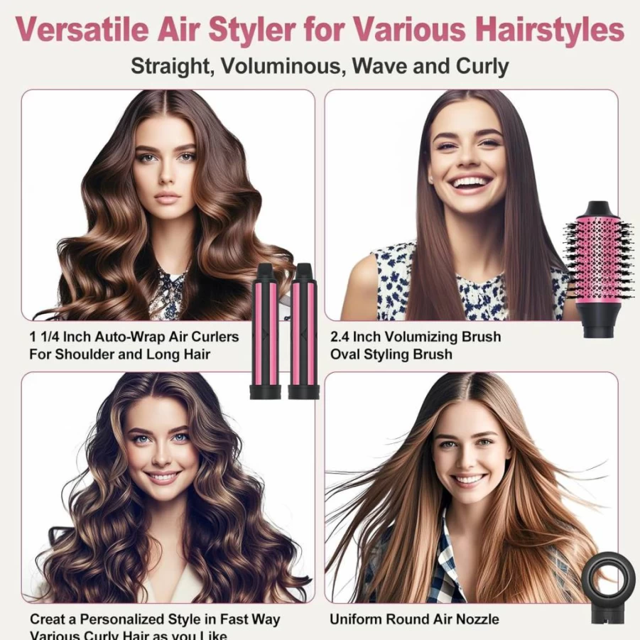 USbelff Air Styler Hair Dryer Brush - 2-in-1 Oval Blow Dryer & Curling Iron, 110000 RPM High-Speed Motor for Frizz-Free Drying, Volumizing, Straightening & Auto-Curl, Professional Salon Results (Black Gold)
