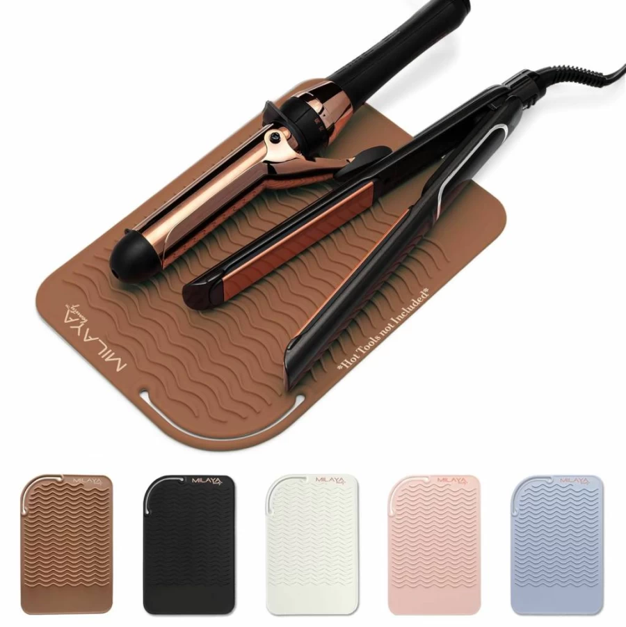 Milaya Beauty Silicone Heat Resistant Mat for Hair Tools - Curling Iron & Straightener Holder - Non-Slip Hot Iron Pad for Salon & Vanity - Durable Hot Tool Holster Accessory