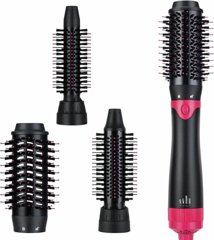 Sinperne 3 in 1 Hair Dryer Brush with Ceramic Negative Ion Technology, Volumizer & Curling Styler, 3 Interchangeable Brush Heads for Frizz-Free Styling, Green
