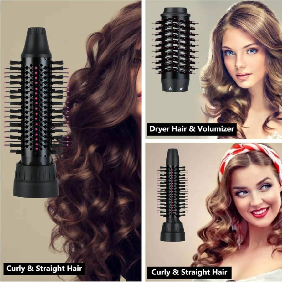 Sinperne 3 in 1 Hair Dryer Brush with Ceramic Negative Ion Technology, Volumizer & Curling Styler, 3 Interchangeable Brush Heads for Frizz-Free Styling, Green