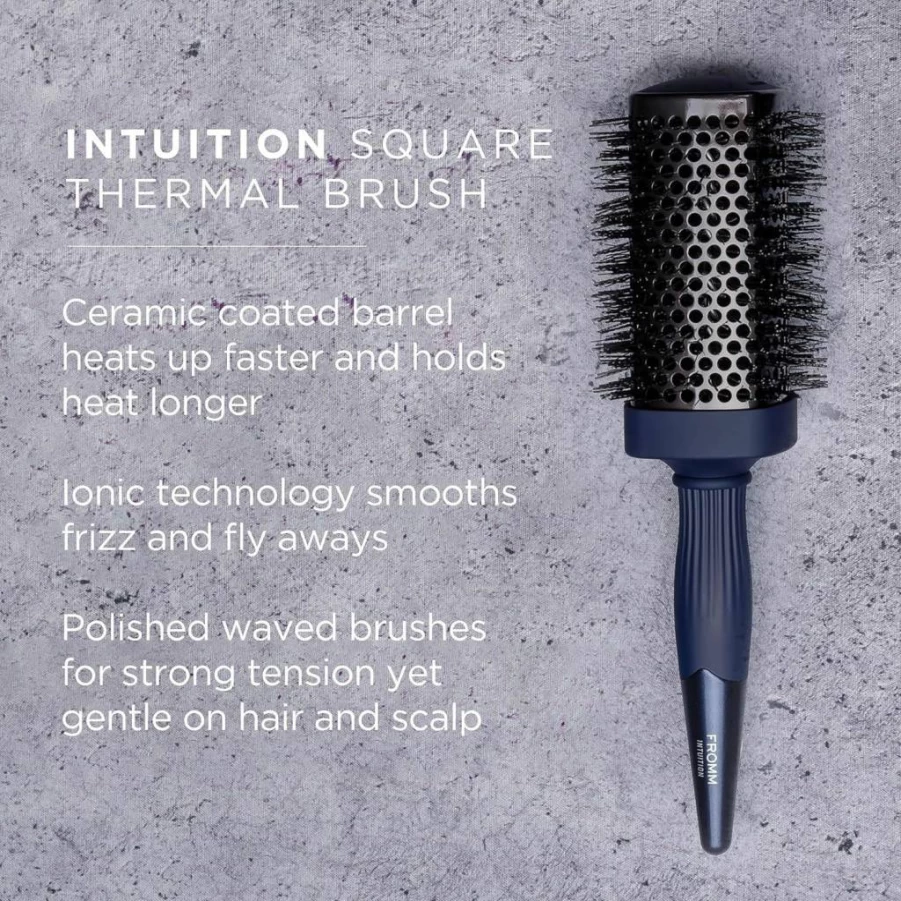Fromm 1.75" Ceramic Ionic Thermal Brush - 2-in-1 Straightener & Waver for Frizz-Free Shiny Hair, Blue Square Styler