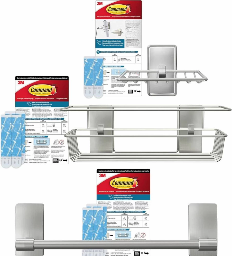 Command Adhesive Towel Bar with Water-Resistant Strips – No Drilling, Damage-Free Hanging