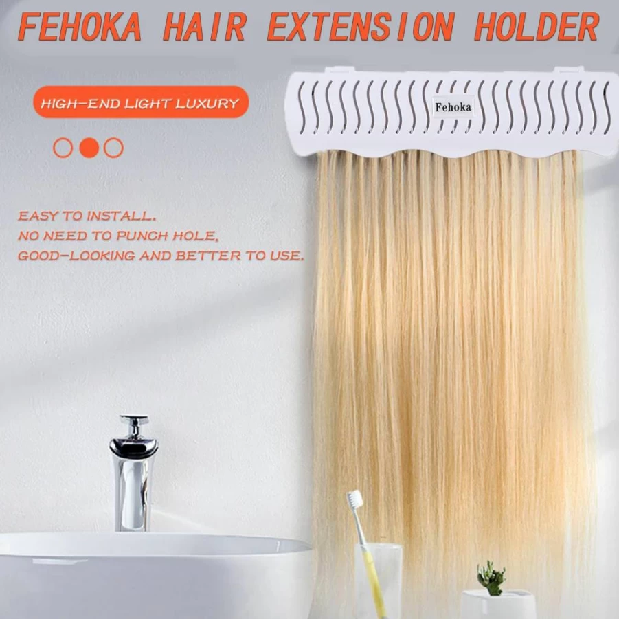 FEHOKA Hair Extension Holder for Washing, Styling & Storage - 4 Quick Installation Modes with Tool - Salon & Bathroom Organizer