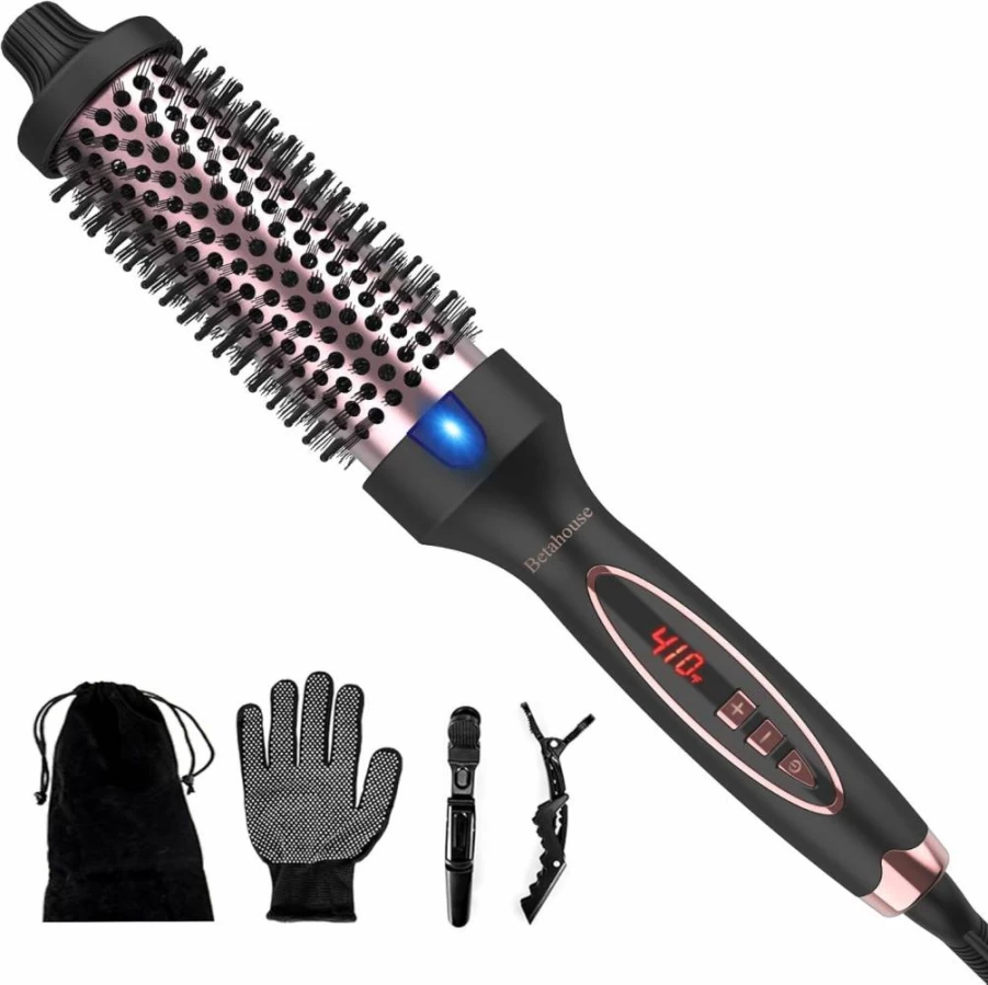 Betahouse 1.5 Inch Heated Round Brush - Thermal Hair Styling Brush for Blowout & Volumizing, 5 Temperature Settings, Dual Voltage Curling Iron Brush for Smooth & Shiny Hair