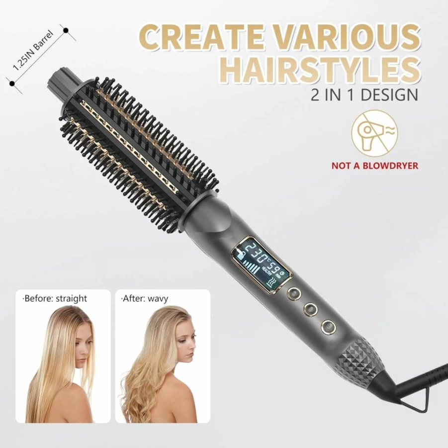TANSHINE Professional 1.25 Inch Thermal Hair Brush - Anti-Scald Instant Heated Styler for Short & Long Hair, Round Blowout Tool for Smooth & Shiny Finish