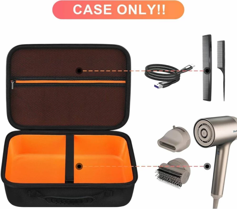 BOVKE Hair Dryer Holder Case Compatible with Dyson & Shark HyperAir/FlexStyle, Travel Storage for Blow Dryer & Styling Attachments, Black