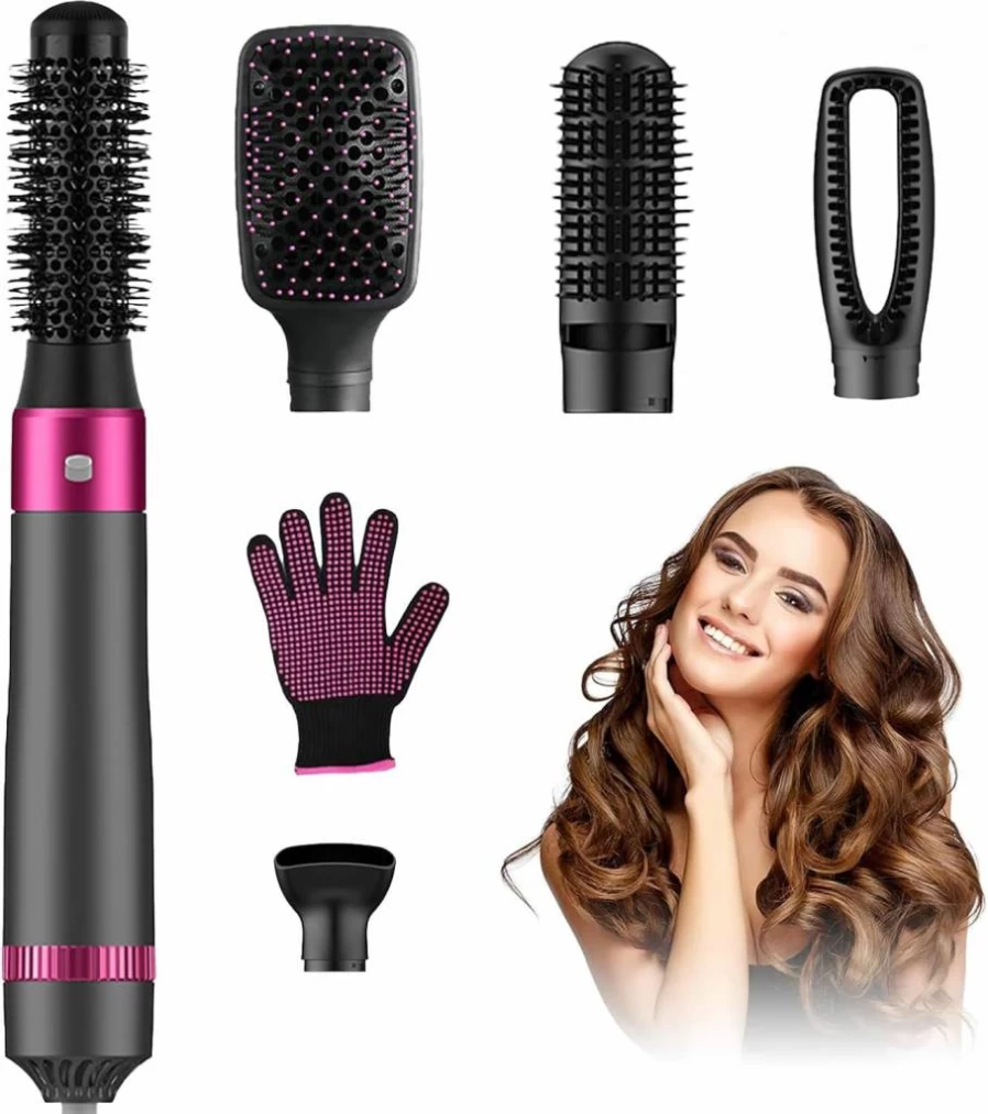 Alledge 5-in-1 Ionic Blow Dryer Brush for Salon-Worthy Blowouts, Straightening, Curling & Styling with Detachable Brush Head & Comb